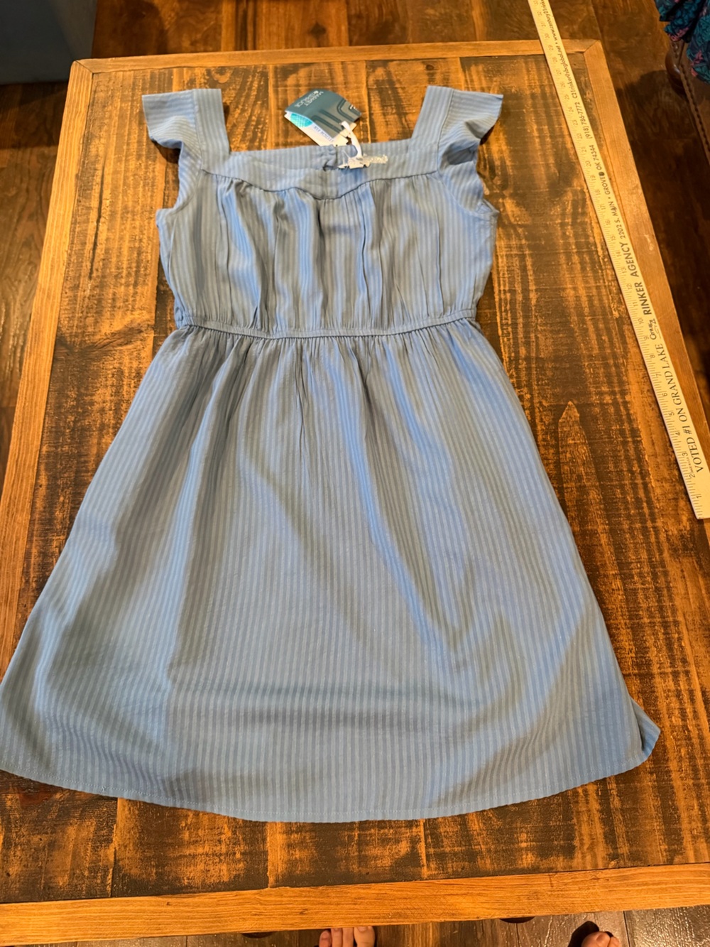 Market & Spruce Sky Blue Striped Midi Dress- with square neck